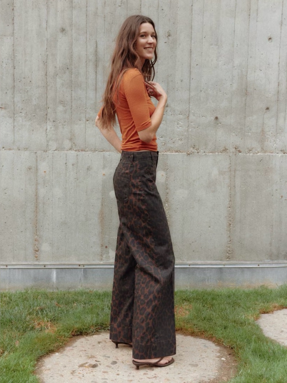 H&M Dark Brown Leopard-Print Wide-Leg Jeans